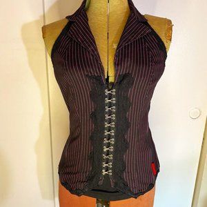 TRIPP NYC- Fuchsia Pinstripe Hook & Eye Halter Corset Top Size- M
